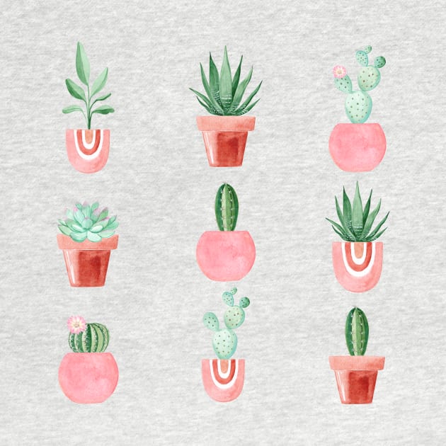 Houseplants in pink pots by DreamLoudArt